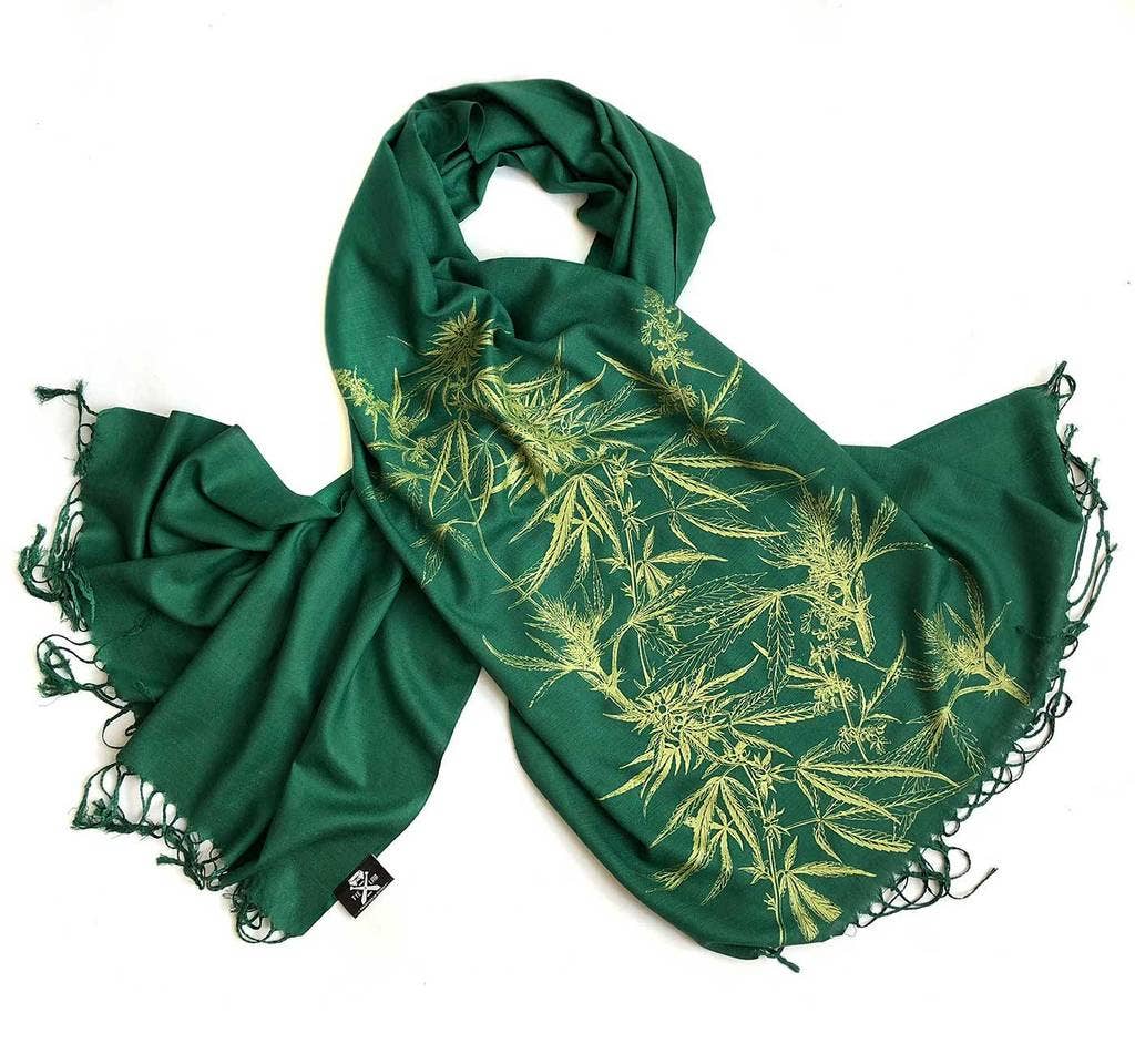 Cannabis Leaf Printed Bamboo Pashmina - Festival Parent