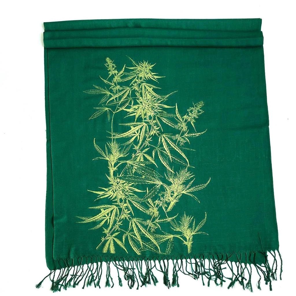 Cannabis Leaf Printed Bamboo Pashmina - Festival Parent